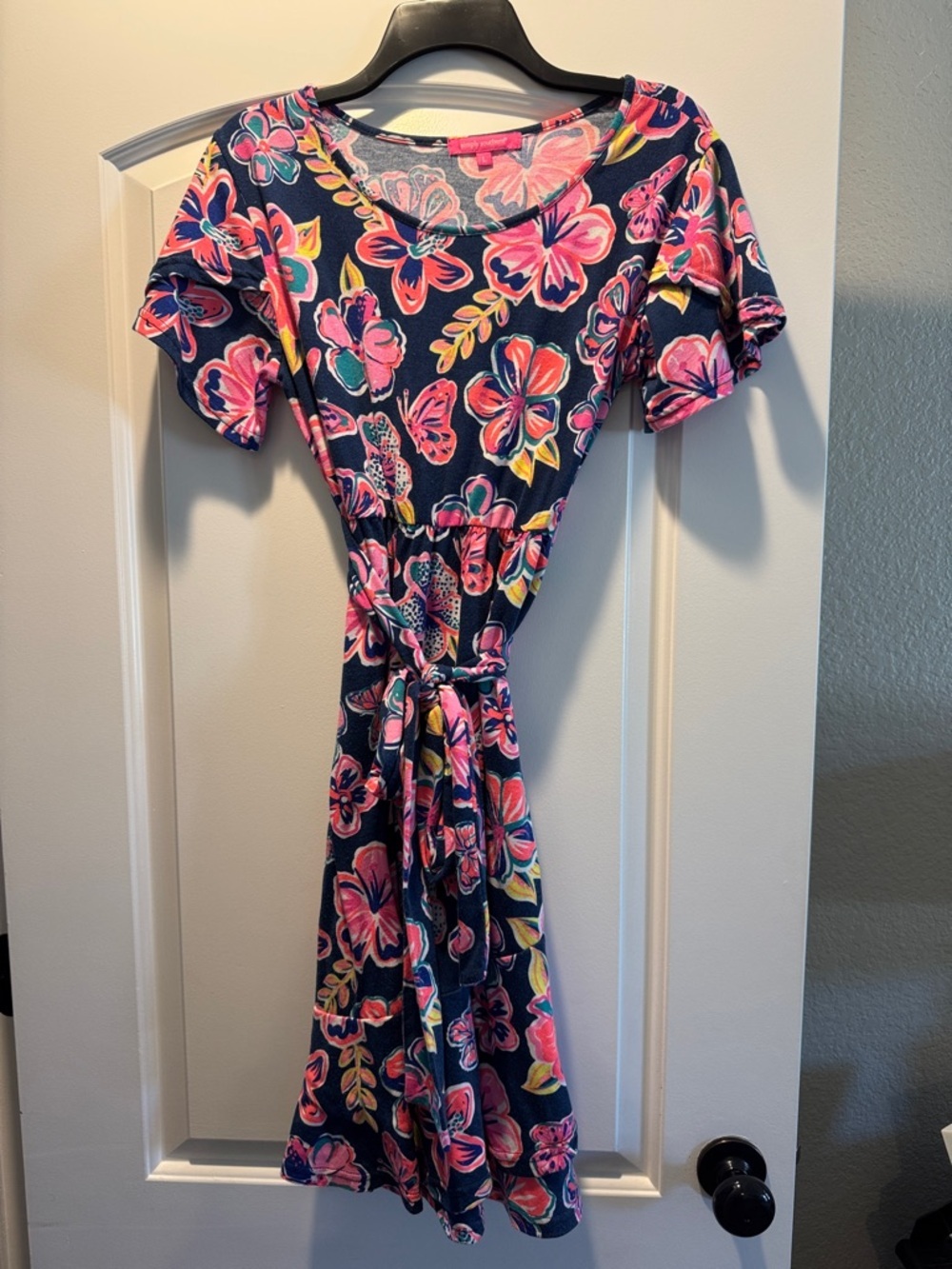 Simply Southern Navy Mini Dress with Pink and Yellow Floral Print